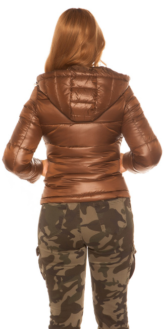 Trendy Winterjacket with removable hood Brown